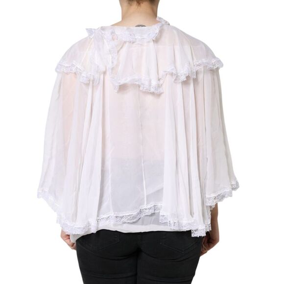 Dolce & Gabbana Lace Trim Chiffon Blouse Women White Tops & T-Shirts
